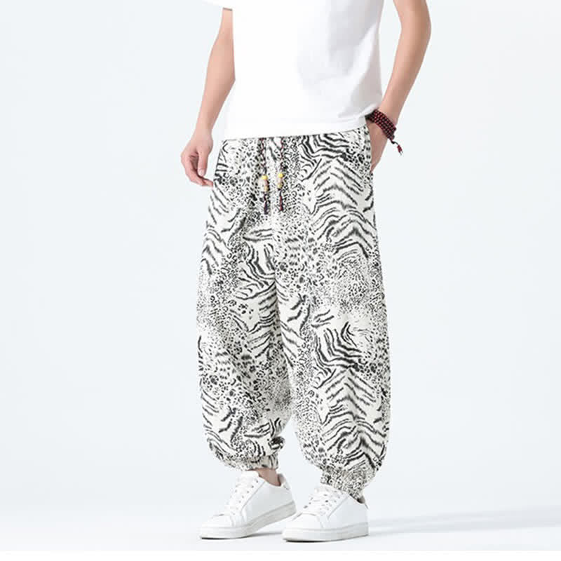 Buddha Stones Pantalon sarouel homme printemps-été bohème décontracté à cordon de serrage et imprimé léopard, avec poches - image 27