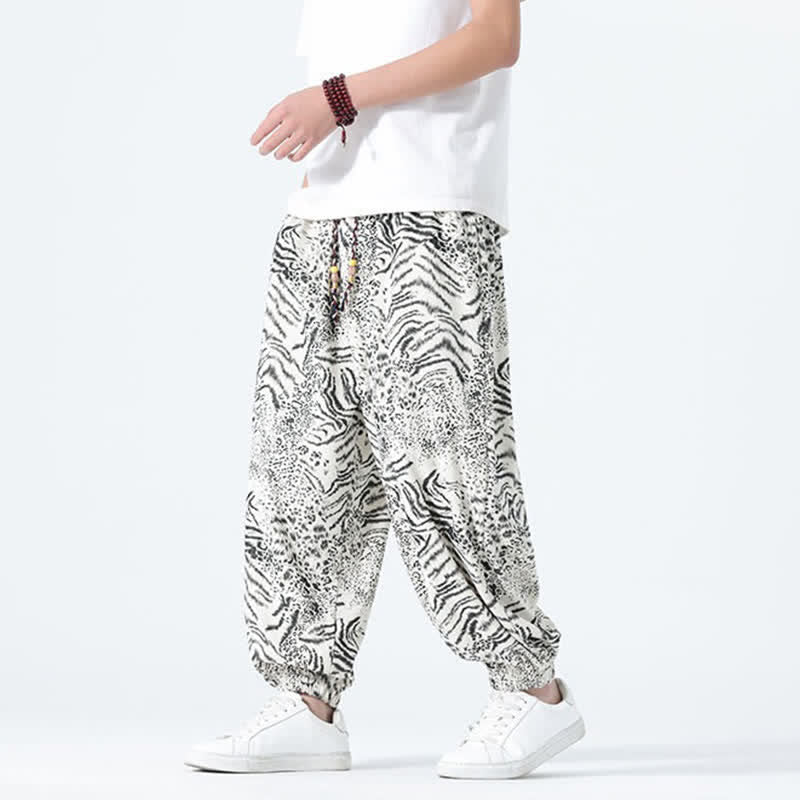Buddha Stones Pantalon sarouel homme printemps-été bohème décontracté à cordon de serrage et imprimé léopard, avec poches - Blanc - US/UK/AU46，EU56 (5XL) - image 24