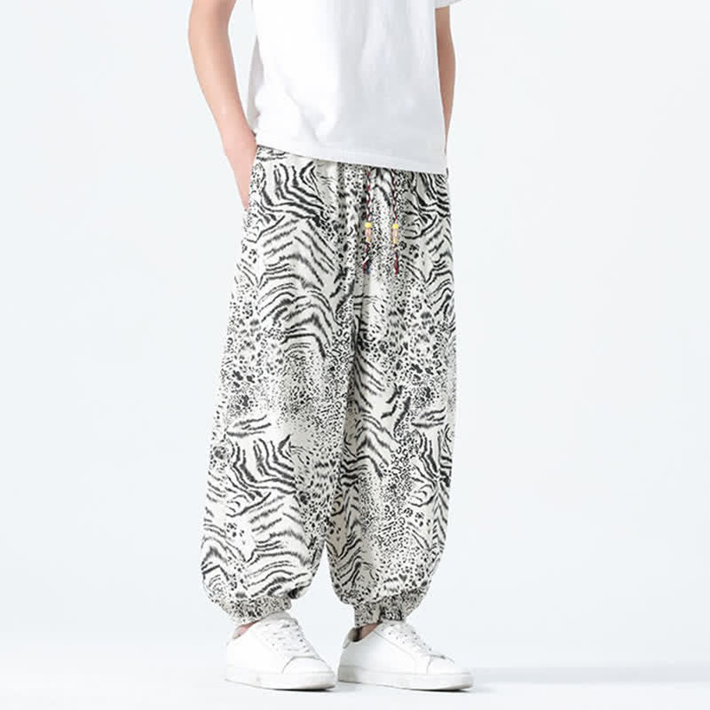 Buddha Stones Pantalon sarouel homme printemps-été bohème décontracté à cordon de serrage et imprimé léopard, avec poches - image 29