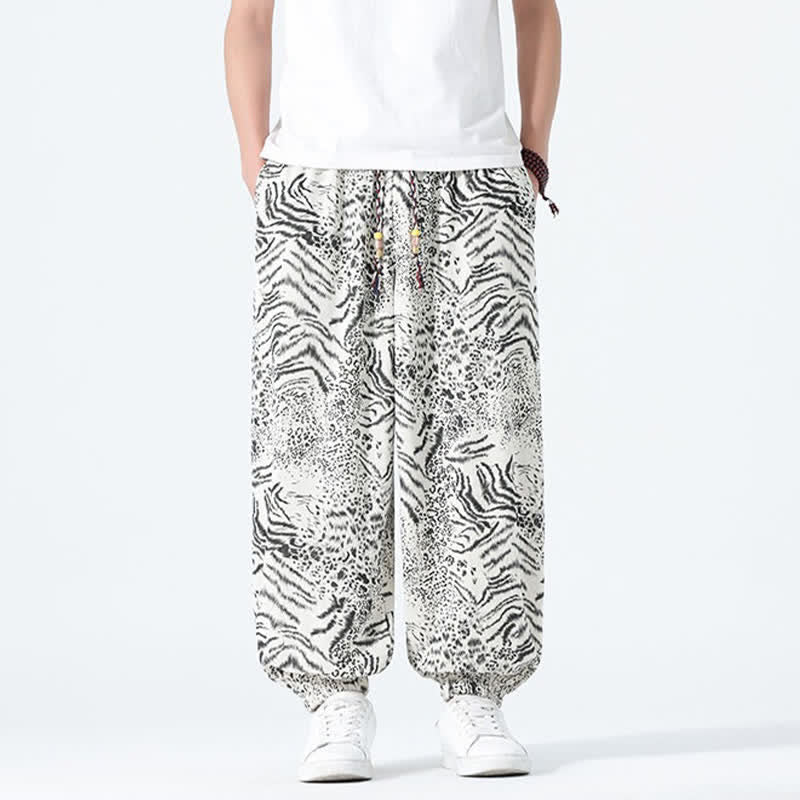 Buddha Stones Pantalon sarouel homme printemps-été bohème décontracté à cordon de serrage et imprimé léopard, avec poches - image 30