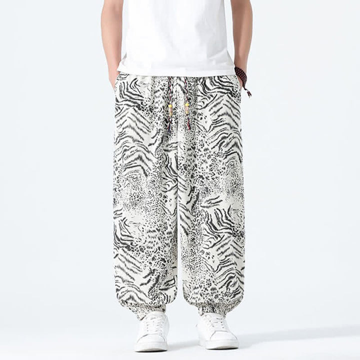 Buddha Stones Pantalon sarouel homme printemps-été bohème décontracté à cordon de serrage et imprimé léopard, avec poches - image 30