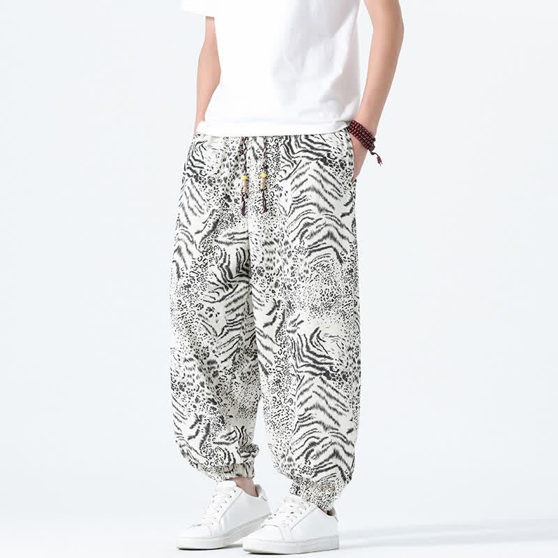 Buddha Stones Pantalon sarouel homme printemps-été bohème décontracté à cordon de serrage et imprimé léopard, avec poches - image 31