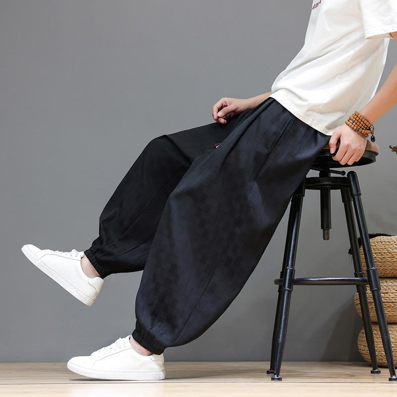 Buddha Stones Pantalon harem d'été décontracté pour homme, à cordon de serrage, en tissu tissé à motif rotin, avec poches. - image 16