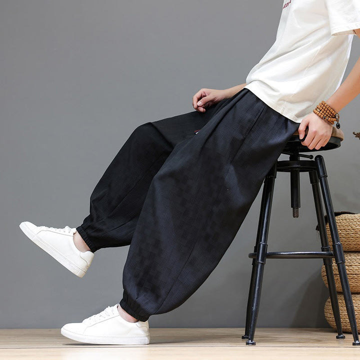 Buddha Stones Pantalon harem d'été décontracté pour homme, à cordon de serrage, en tissu tissé à motif rotin, avec poches. - image 16