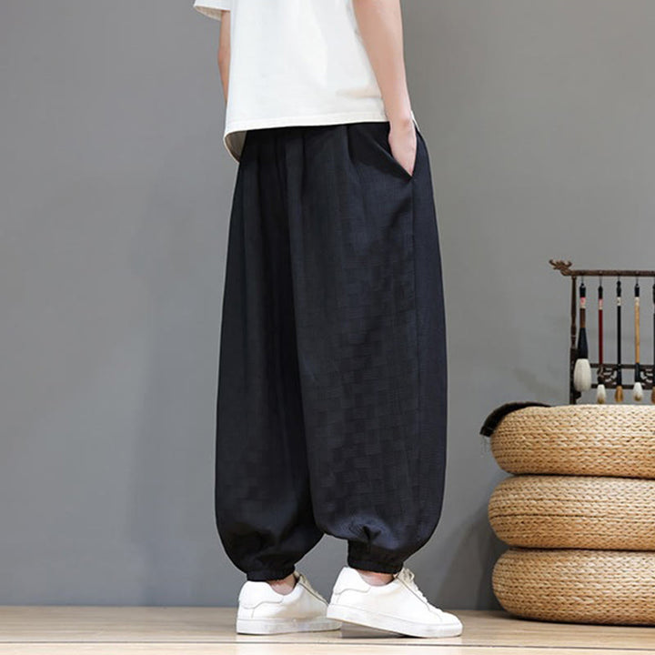 Buddha Stones Pantalon harem d'été décontracté pour homme, à cordon de serrage, en tissu tissé à motif rotin, avec poches. - image 13