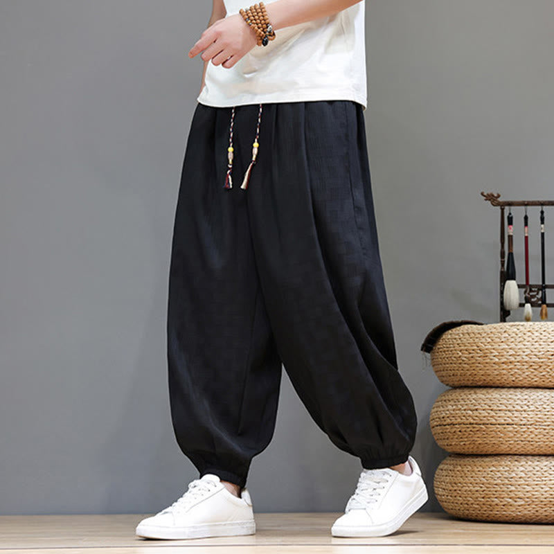 Buddha Stones Pantalon harem d'été décontracté pour homme, à cordon de serrage, en tissu tissé à motif rotin, avec poches. - image 15