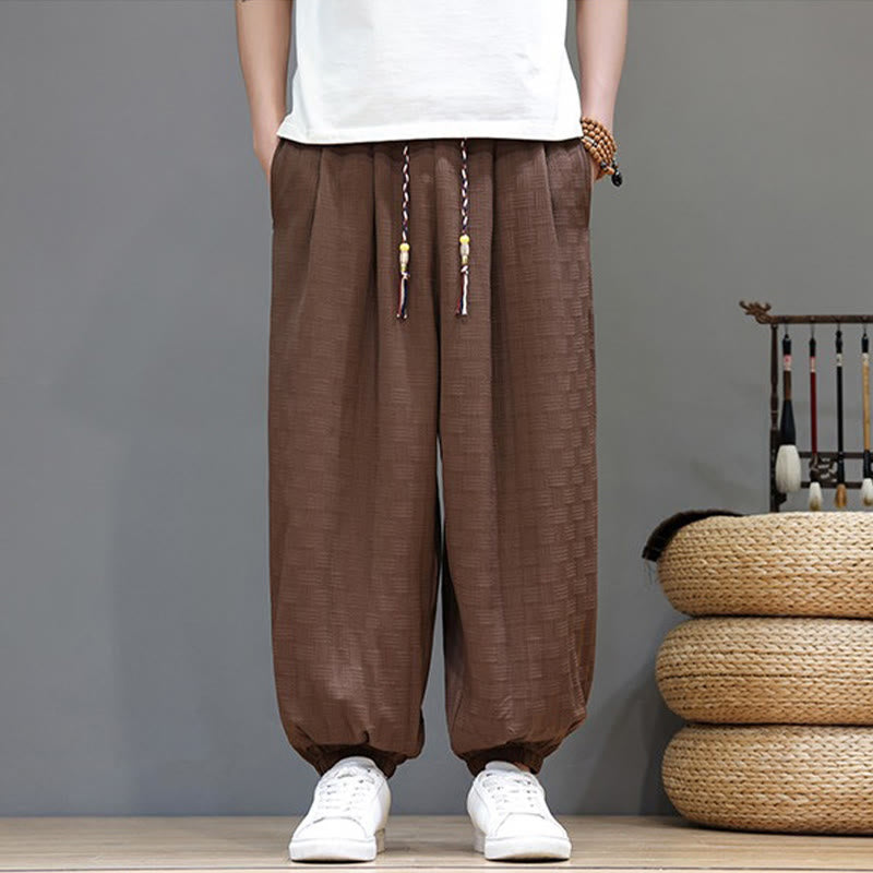 Buddha Stones Pantalon harem d'été décontracté pour homme, à cordon de serrage, en tissu tissé à motif rotin, avec poches. - Terre de sienne - US/UK/AU46，EU56 (5XL) - image 17