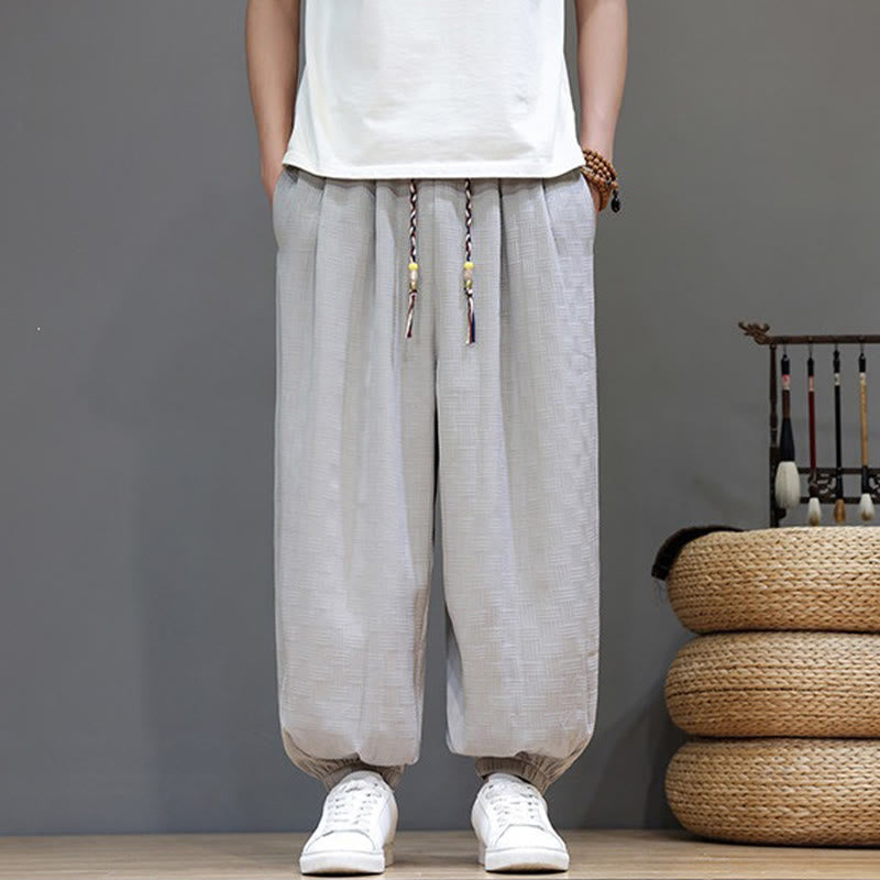 Buddha Stones Pantalon harem d'été décontracté pour homme, à cordon de serrage, en tissu tissé à motif rotin, avec poches. - Gainsboro - US/UK/AU46，EU56 (5XL) - image 25