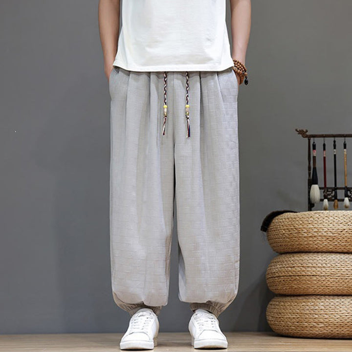 Buddha Stones Pantalon harem d'été décontracté pour homme, à cordon de serrage, en tissu tissé à motif rotin, avec poches. - Gainsboro - US/UK/AU46，EU56 (5XL) - image 25