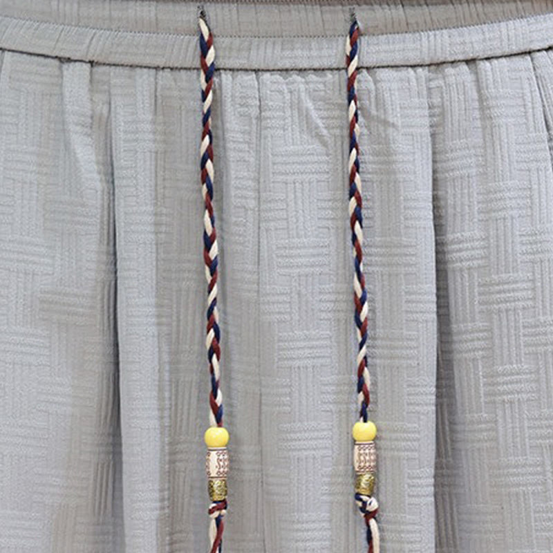 Buddha Stones Pantalon harem d'été décontracté pour homme, à cordon de serrage, en tissu tissé à motif rotin, avec poches. - image 33
