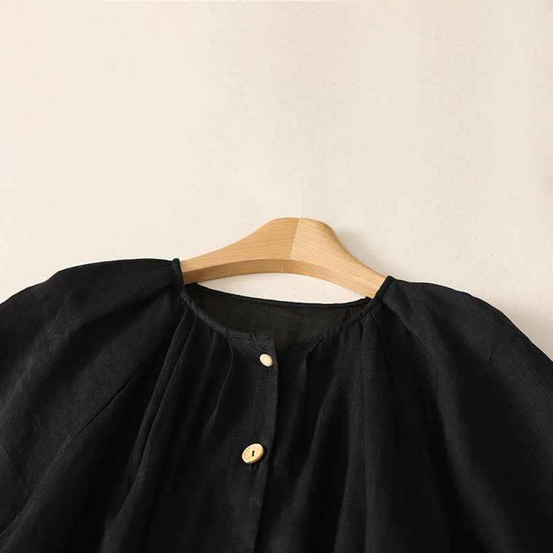 Buddha Stones Robe midi d'été vintage boutonnée, unie, à manches courtes et poches pour femme - image 13