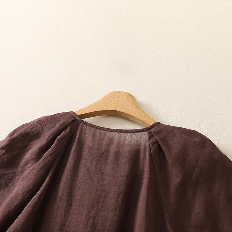 Buddha Stones Robe midi d'été vintage boutonnée, unie, à manches courtes et poches pour femme - image 3