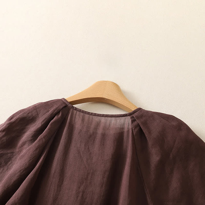 Buddha Stones Robe midi d'été vintage boutonnée, unie, à manches courtes et poches pour femme - image 3