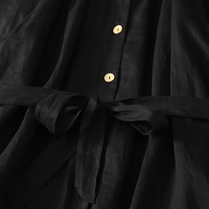 Buddha Stones Robe midi d'été vintage boutonnée, unie, à manches courtes et poches pour femme - image 14
