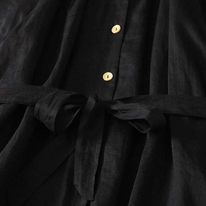 Buddha Stones Robe midi d'été vintage boutonnée, unie, à manches courtes et poches pour femme - image 14