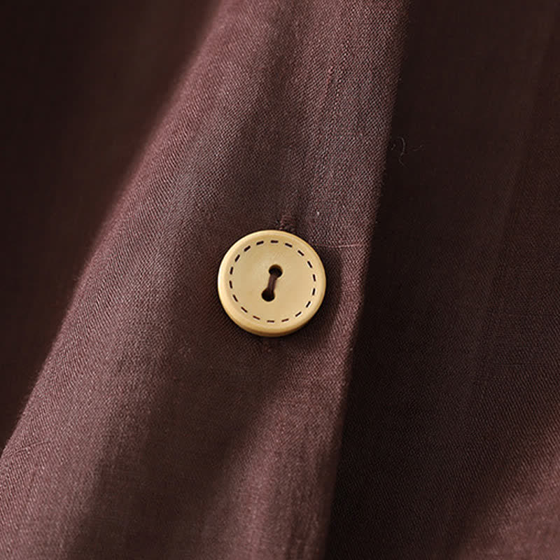 Buddha Stones Robe midi d'été vintage boutonnée, unie, à manches courtes et poches pour femme - image 4