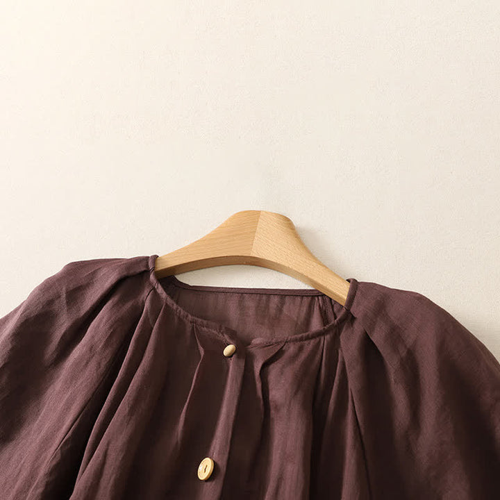 Buddha Stones Robe midi d'été vintage boutonnée, unie, à manches courtes et poches pour femme - image 2