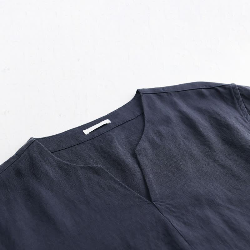 Buddha Stones T-shirts d'été minimalistes unis à col en V et manches courtes pour hommes - image 7