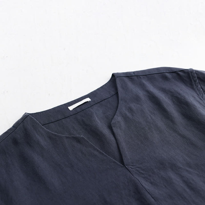 Buddha Stones T-shirts d'été minimalistes unis à col en V et manches courtes pour hommes - image 7