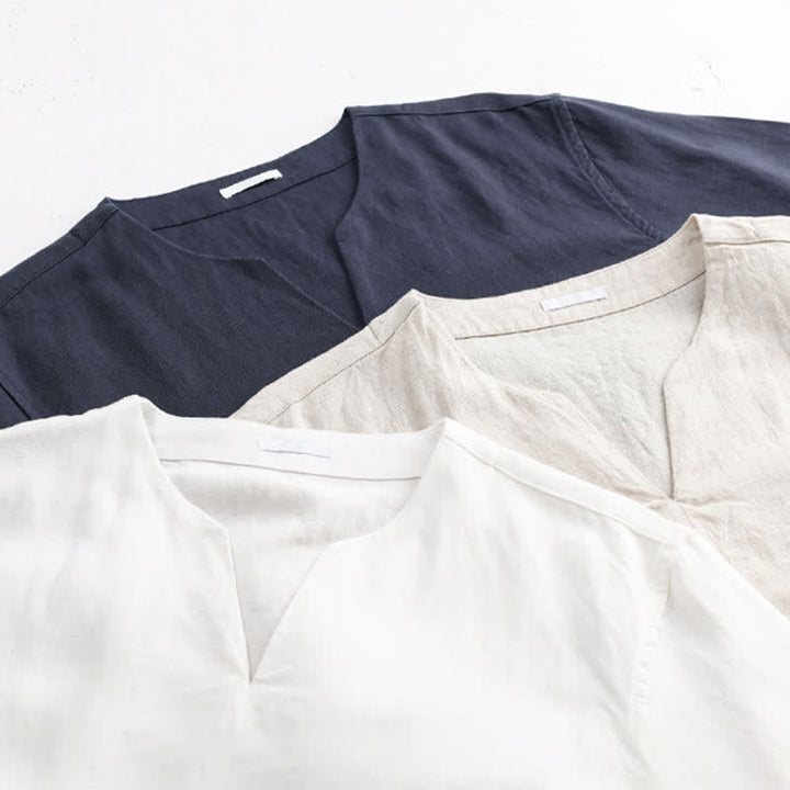 Buddha Stones T-shirts d'été minimalistes unis à col en V et manches courtes pour hommes - image 17