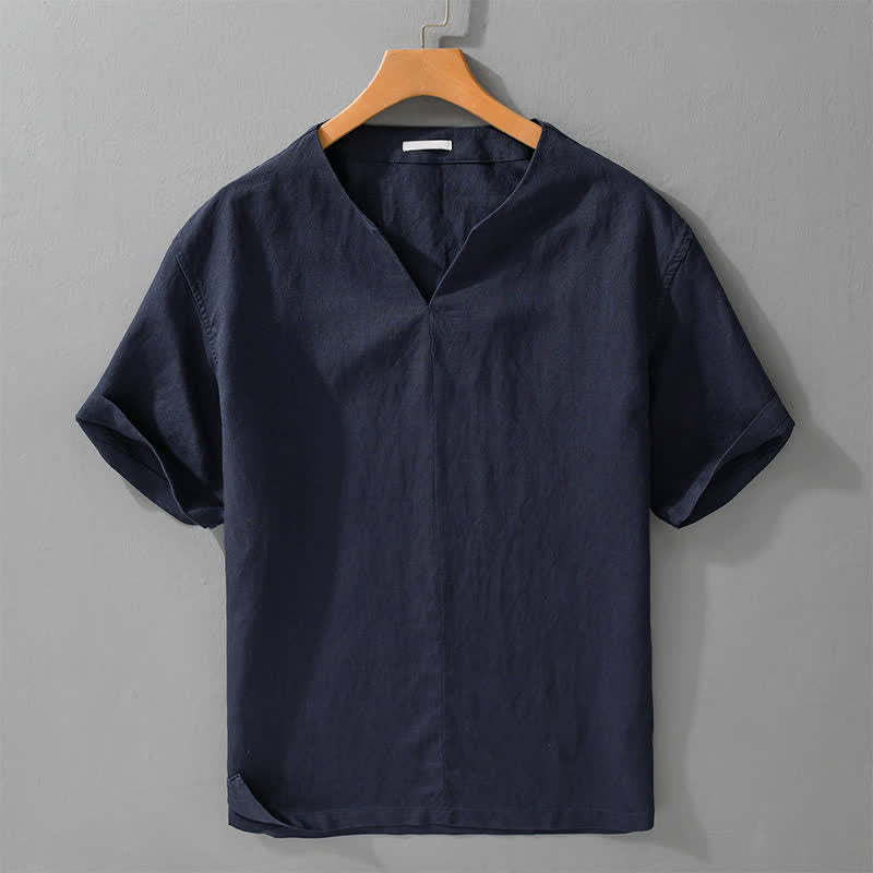 Buddha Stones T-shirts d'été minimalistes unis à col en V et manches courtes pour hommes - Marine - US/UK/AU46，EU56 (5XL) - image 6