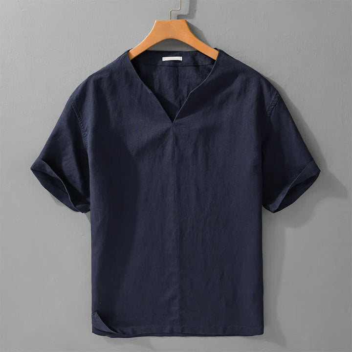 Buddha Stones T-shirts d'été minimalistes unis à col en V et manches courtes pour hommes - Marine - US/UK/AU46，EU56 (5XL) - image 6
