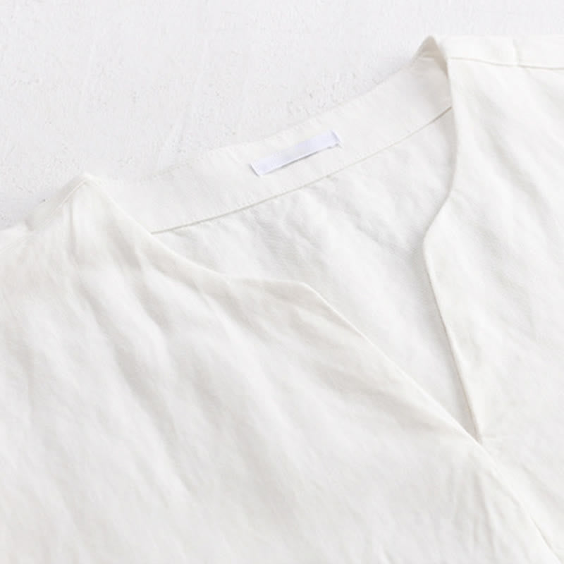 Buddha Stones T-shirts d'été minimalistes unis à col en V et manches courtes pour hommes - image 13