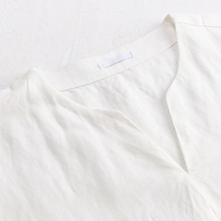 Buddha Stones T-shirts d'été minimalistes unis à col en V et manches courtes pour hommes - image 13