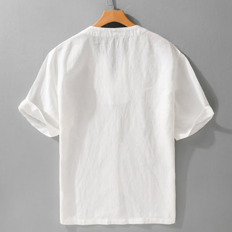 Buddha Stones T-shirts d'été minimalistes unis à col en V et manches courtes pour hommes - image 12