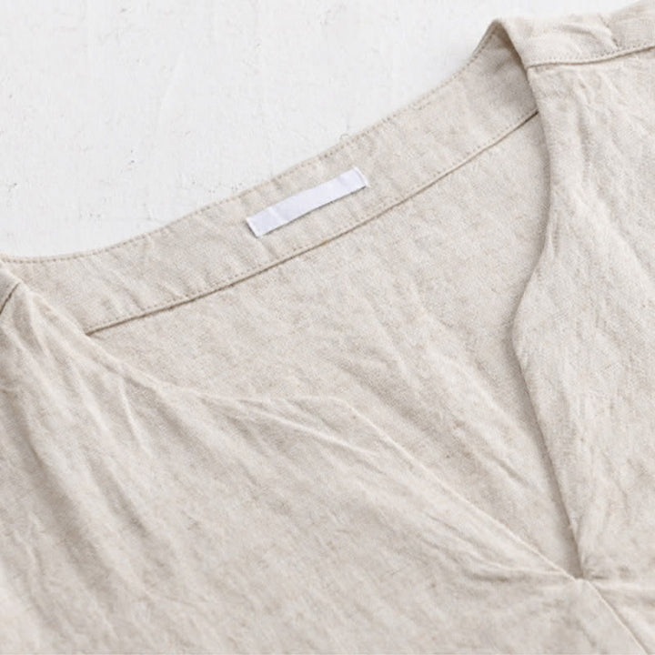 Buddha Stones T-shirts d'été minimalistes unis à col en V et manches courtes pour hommes - image 2