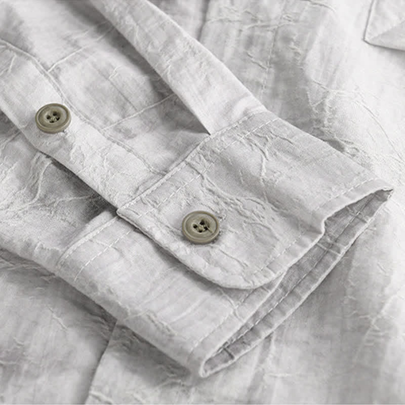 Buddha Stones Chemise homme gris anthracite uni, délavé, à boutons, style minimaliste décontracté printemps-été, avec poche plaquée - image 9