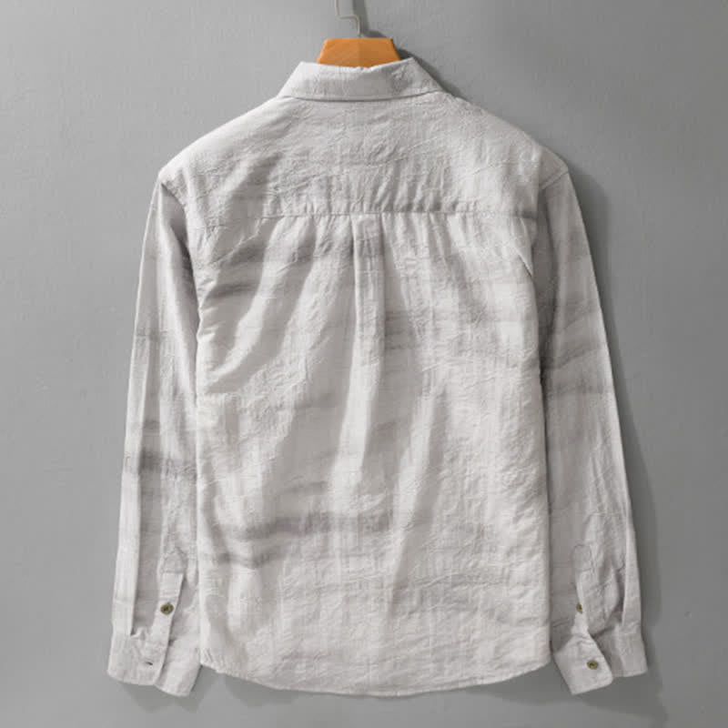 Buddha Stones Chemise homme gris anthracite uni, délavé, à boutons, style minimaliste décontracté printemps-été, avec poche plaquée - image 1
