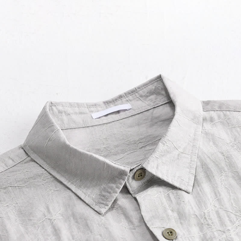 Buddha Stones Chemise homme gris anthracite uni, délavé, à boutons, style minimaliste décontracté printemps-été, avec poche plaquée - image 6