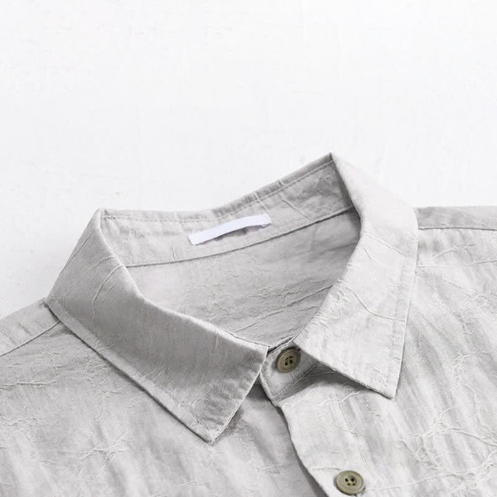 Buddha Stones Chemise homme gris anthracite uni, délavé, à boutons, style minimaliste décontracté printemps-été, avec poche plaquée - image 6