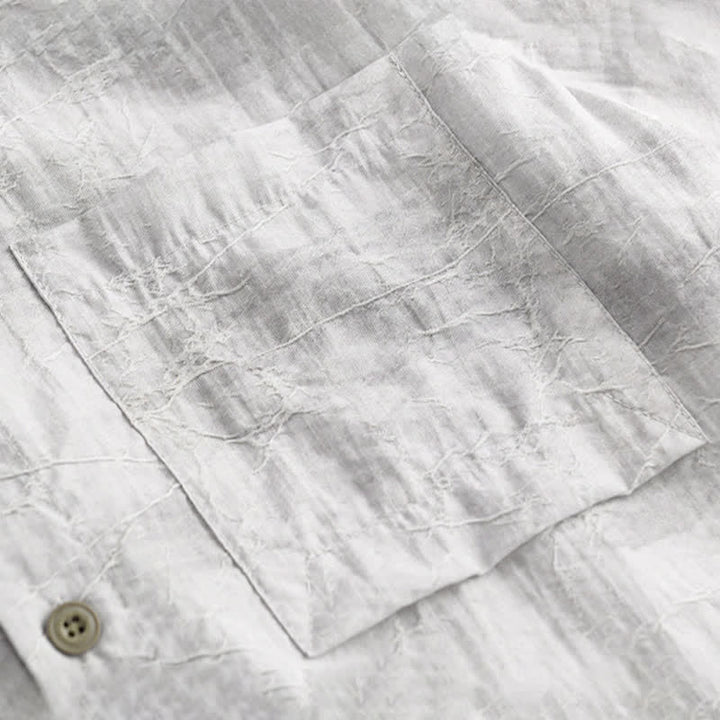Buddha Stones Chemise homme gris anthracite uni, délavé, à boutons, style minimaliste décontracté printemps-été, avec poche plaquée - image 8