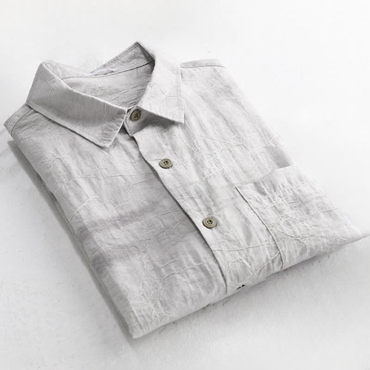 Buddha Stones Chemise homme gris anthracite uni, délavé, à boutons, style minimaliste décontracté printemps-été, avec poche plaquée - image 3