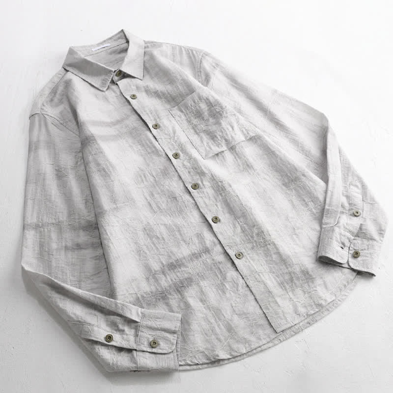 Buddha Stones Chemise homme gris anthracite uni, délavé, à boutons, style minimaliste décontracté printemps-été, avec poche plaquée - image 2