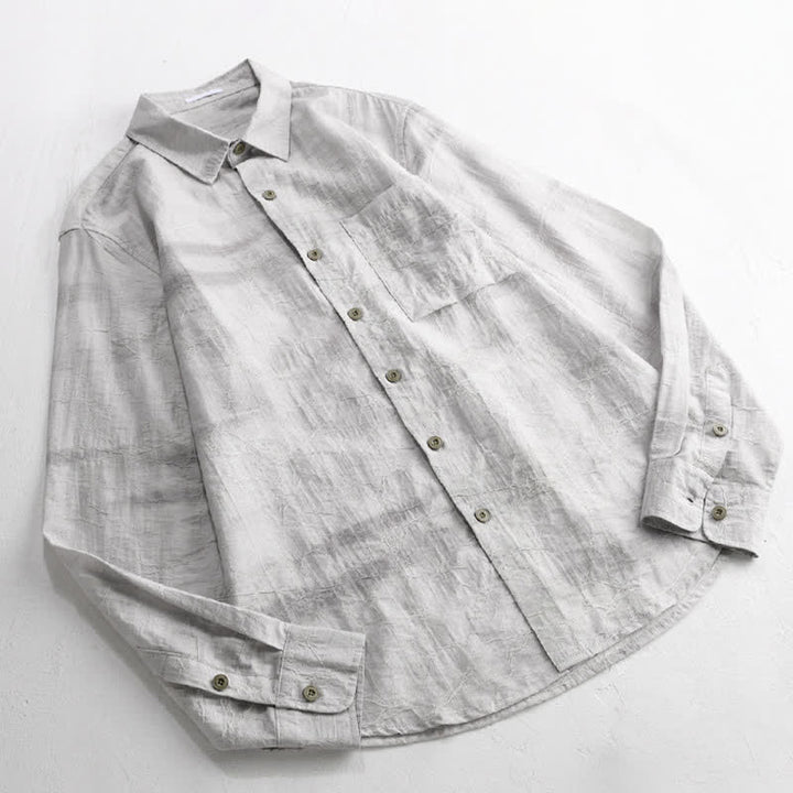 Buddha Stones Chemise homme gris anthracite uni, délavé, à boutons, style minimaliste décontracté printemps-été, avec poche plaquée - image 2