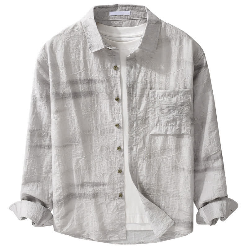 Buddha Stones Chemise homme gris anthracite uni, délavé, à boutons, style minimaliste décontracté printemps-été, avec poche plaquée - image 11