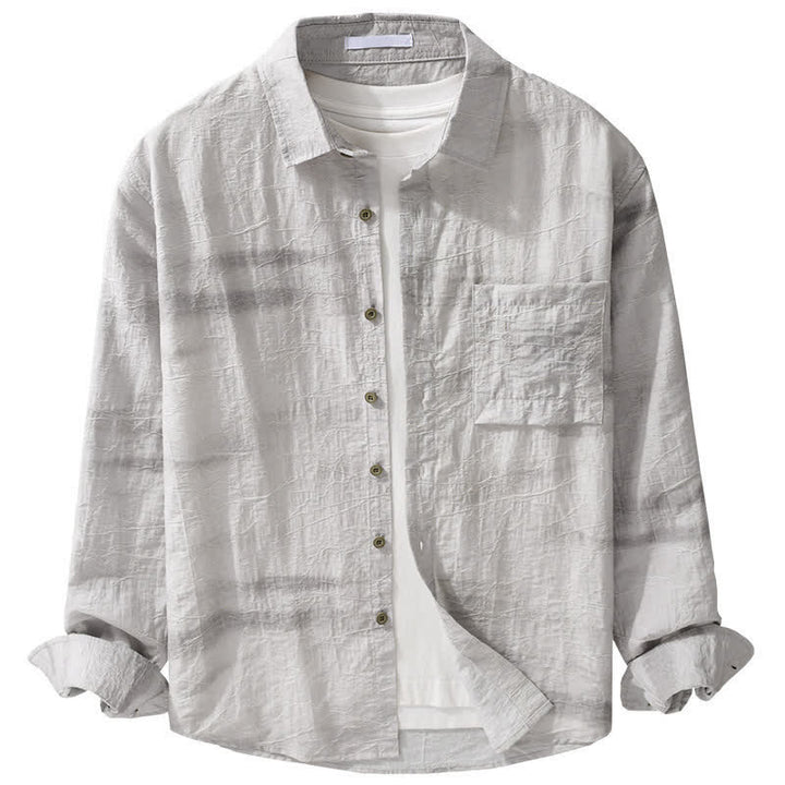 Buddha Stones Chemise homme gris anthracite uni, délavé, à boutons, style minimaliste décontracté printemps-été, avec poche plaquée - image 11