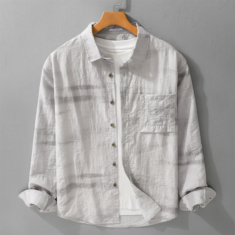 Buddha Stones Chemise homme gris anthracite uni, délavé, à boutons, style minimaliste décontracté printemps-été, avec poche plaquée - Gainsboro - US/UK/AU42，EU52 (3XL) - image 0