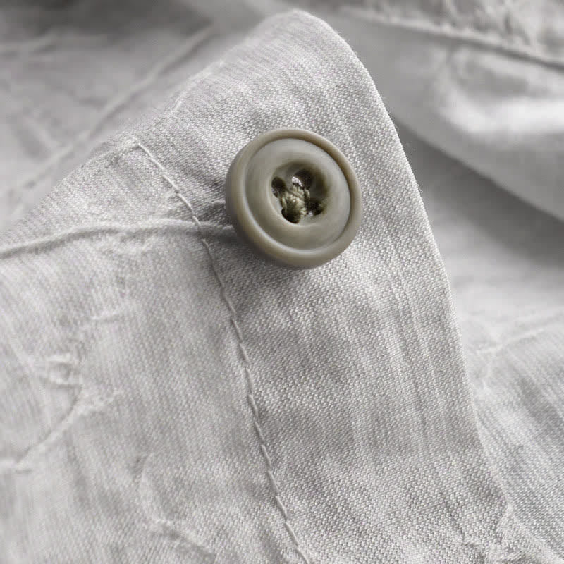 Buddha Stones Chemise homme gris anthracite uni, délavé, à boutons, style minimaliste décontracté printemps-été, avec poche plaquée - image 7