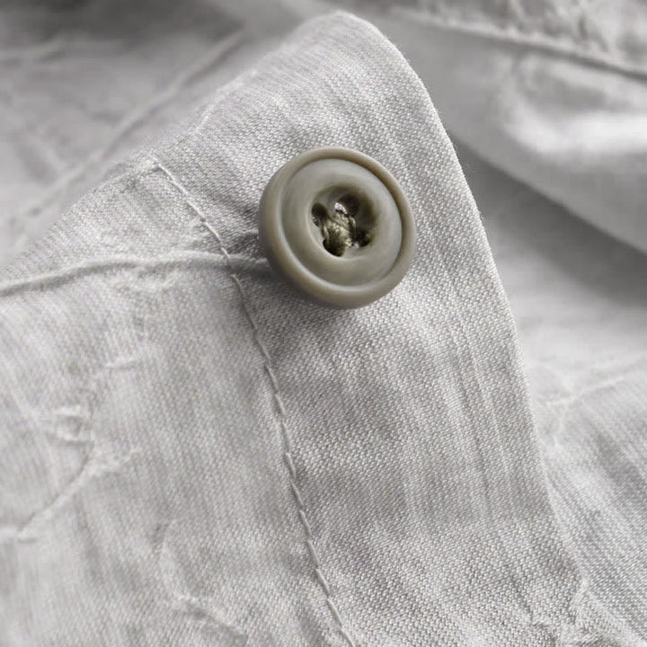 Buddha Stones Chemise homme gris anthracite uni, délavé, à boutons, style minimaliste décontracté printemps-été, avec poche plaquée - image 7
