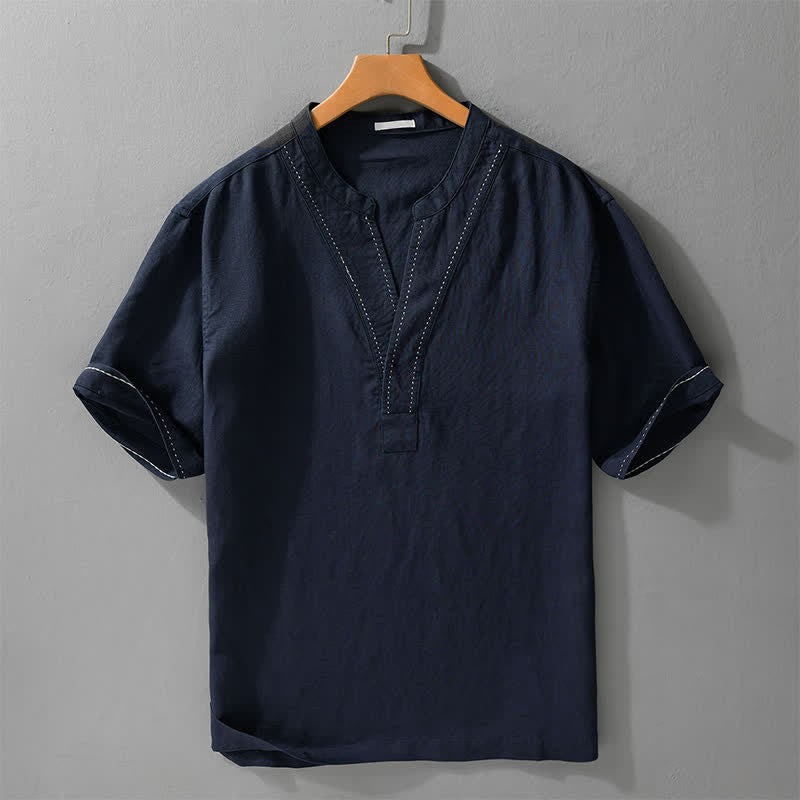 Buddha Stones T-shirts d'été décontractés pour hommes, col en V, manches courtes, unis - Bleu nuit - US/UK/AU44，EU54 (3XL) - image 9