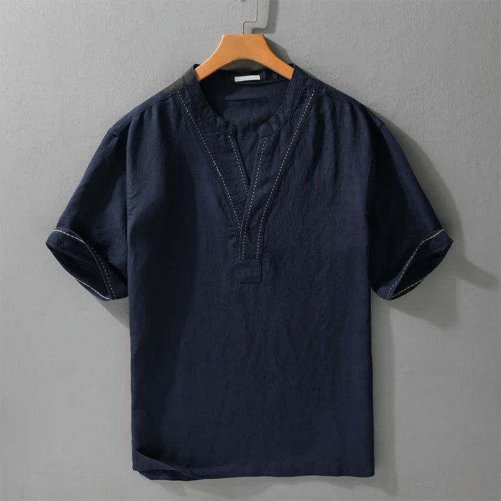 Buddha Stones T-shirts d'été décontractés pour hommes, col en V, manches courtes, unis - Bleu nuit - US/UK/AU44，EU54 (3XL) - image 9