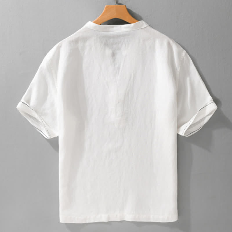 Buddha Stones T-shirts d'été décontractés pour hommes, col en V, manches courtes, unis - image 14