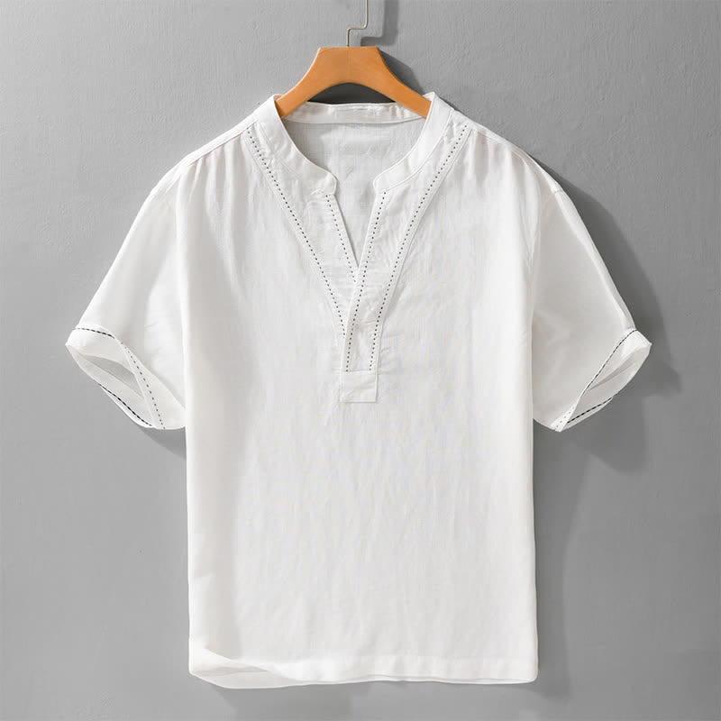 Buddha Stones T-shirts d'été décontractés pour hommes, col en V, manches courtes, unis - Blanc - US/UK/AU44，EU54 (3XL) - image 13