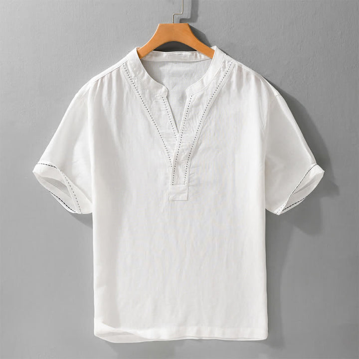 Buddha Stones T-shirts d'été décontractés pour hommes, col en V, manches courtes, unis - Blanc - US/UK/AU44，EU54 (3XL) - image 13