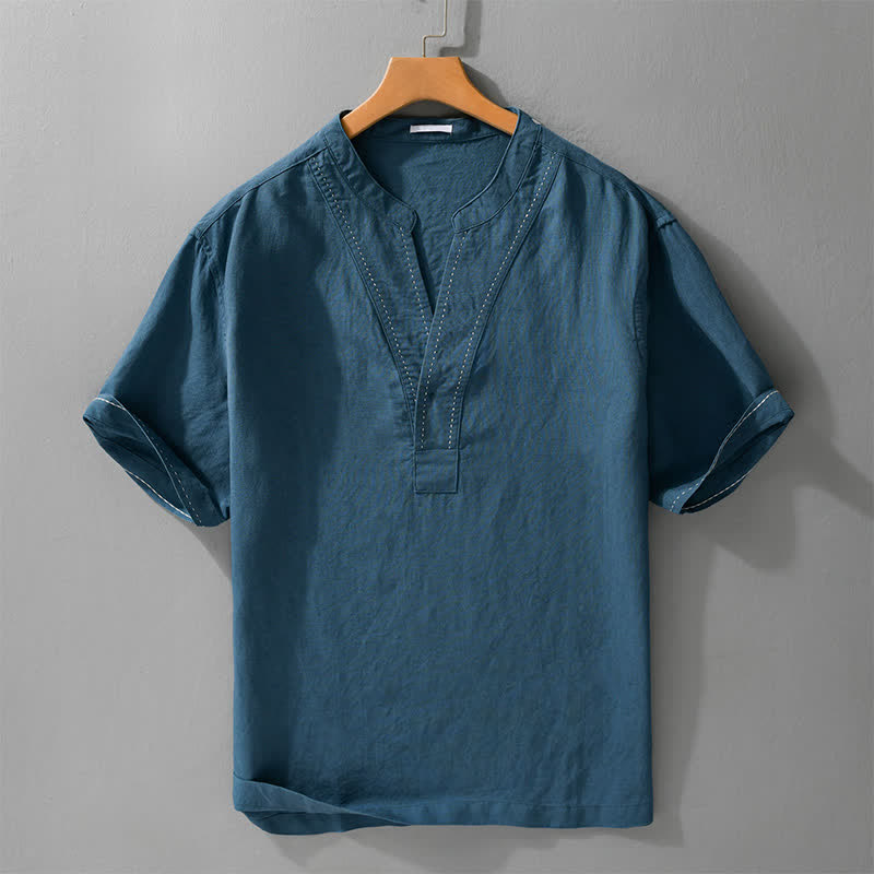 Buddha Stones T-shirts d'été décontractés pour hommes, col en V, manches courtes, unis - SteelBlue - US/UK/AU44，EU54 (3XL) - image 5