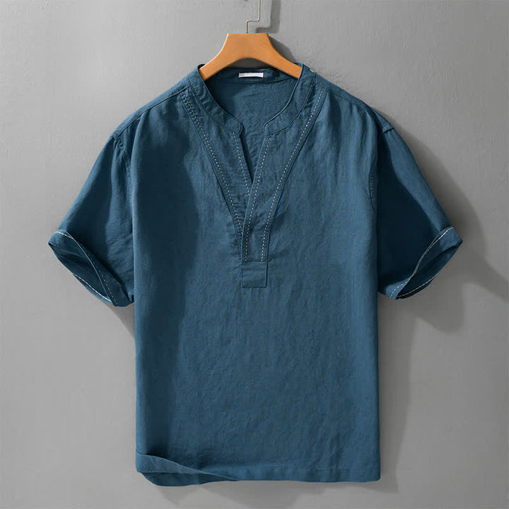 Buddha Stones T-shirts d'été décontractés pour hommes, col en V, manches courtes, unis - SteelBlue - US/UK/AU44，EU54 (3XL) - image 5